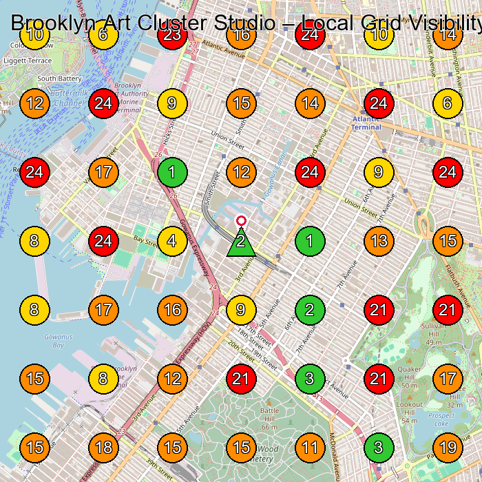 Brooklyn Art Cluster Studio Art Studio GeoGrid ranking map for Brooklyn NY